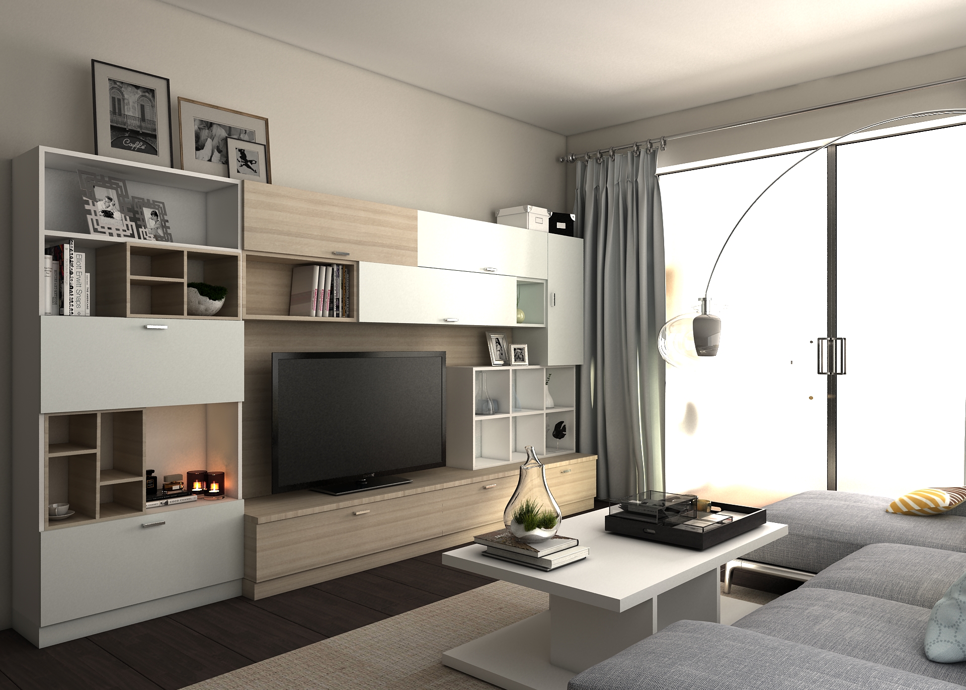 全鋁電視柜-02（風(fēng)格：現(xiàn)代；顏色：橡木暖白）